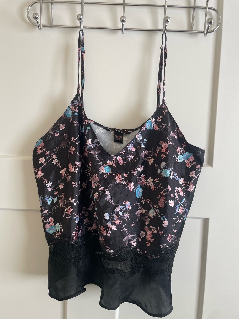 Victoria's Secret Black Floral Satin Slip Top